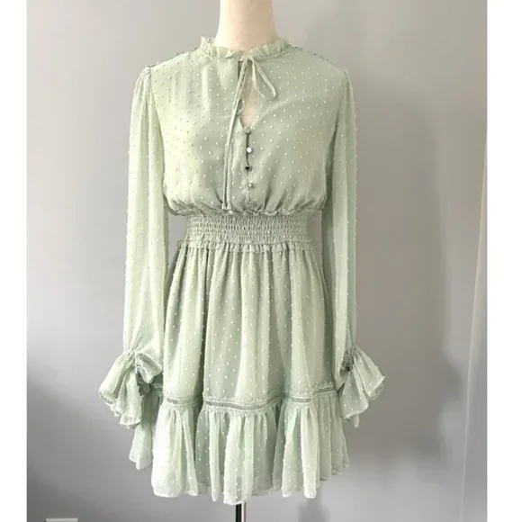 chinese dress ladies V-Neck Mint Green Mini Sundress with A-Line Skirt Mint Green / Small